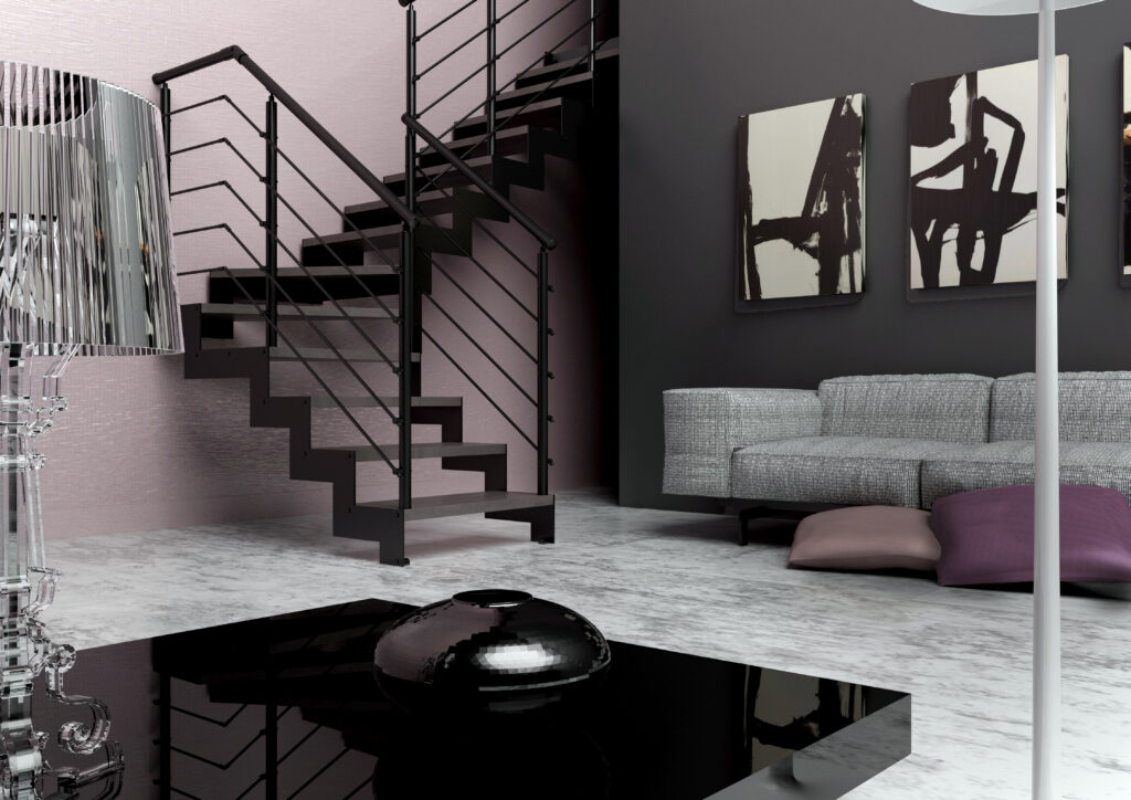 Indoor Straight / Winder Staircase Two Sides Steel Stringer