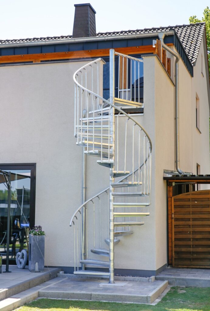 Outdoor Spiral Staircase Hot-dip Galvanized Heavy Duty upto 4.46m Height 2.25m Diameter